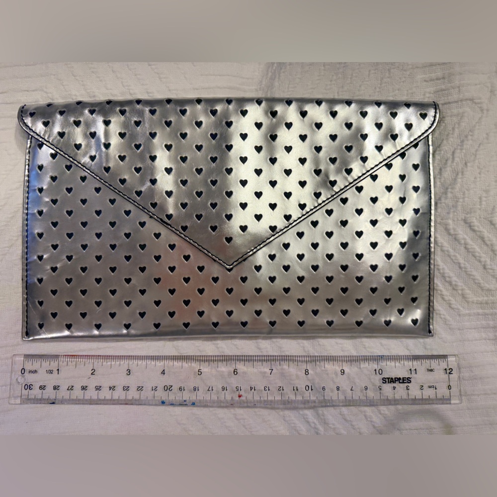 Jcrew. Metallic silver heart envelope bag.